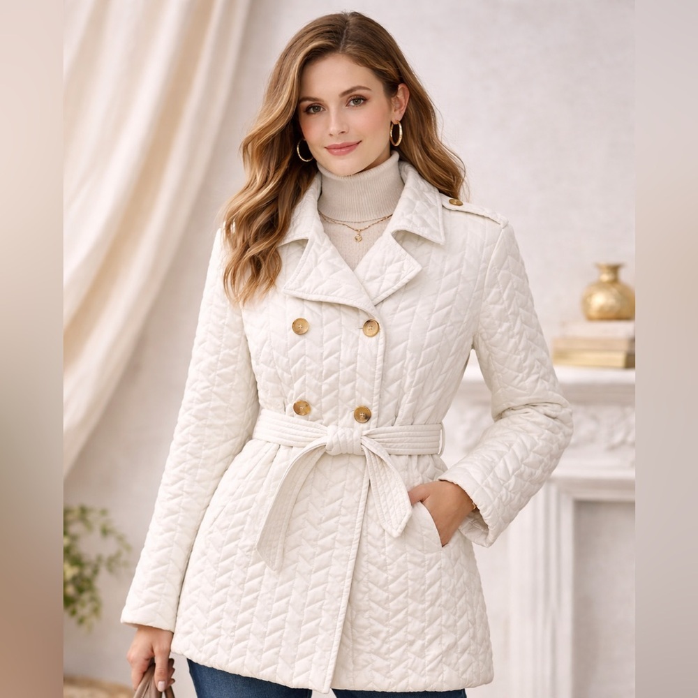 Weatherproof Quilted Belted Coat | XL | Ivory | Double Breasted